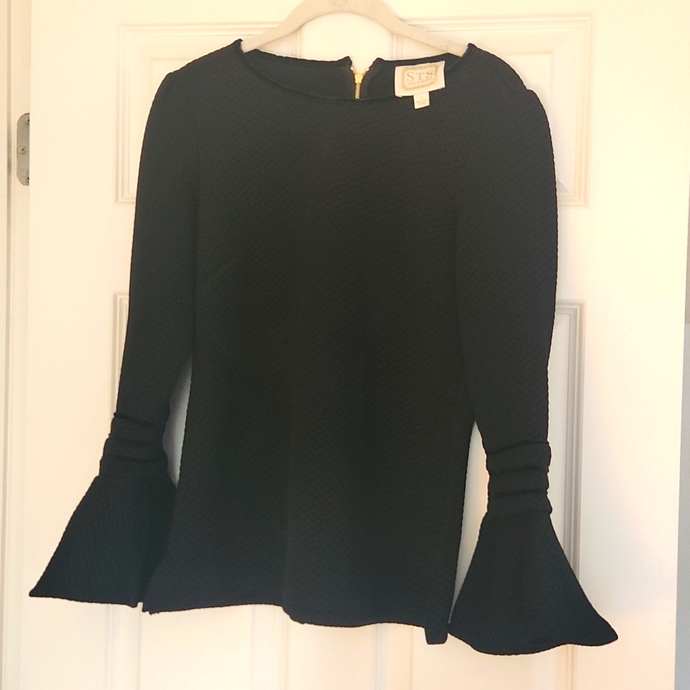 Sail to Sable Bell Sleeve Top with Gold Zipper in Back